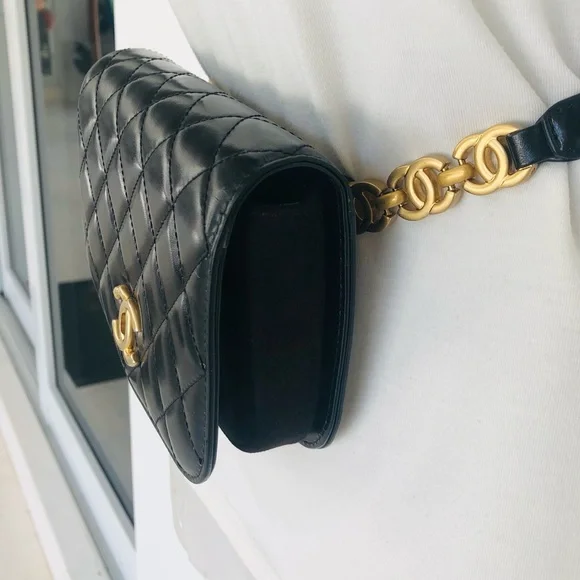 CHANEL Black Quilted Lambskin / Suede Mini Belt Bag with Gold CC Hardware - Picture 3 of 11
